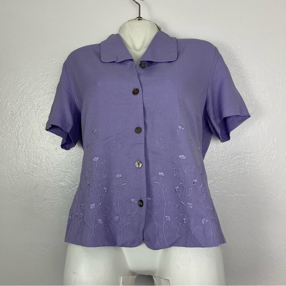 Croft & barrow women short‎ sleeve bottoms down purple vintage shirt size large